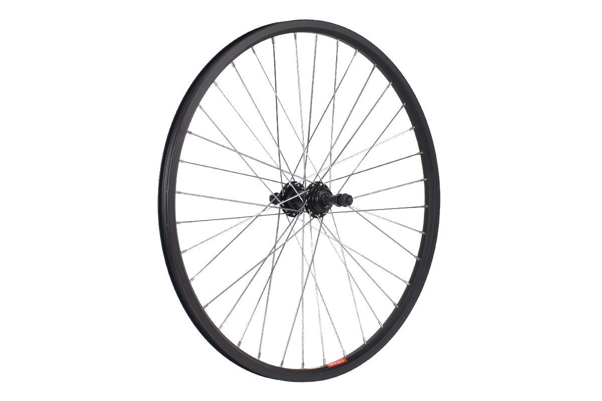 Колесо 24&quot; MTB, заднее, двойной обод DH18, алюминиевый сплав, черная втулка под резьбовой диск, FR-09R DISC 36H на гайках , под диск 36 спиц